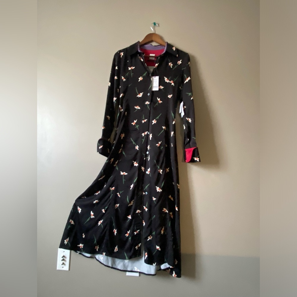 Paul Smith Black Floral Long-Sleeve Maxi Shirt Dress ( Made in Italy) size 38 EU